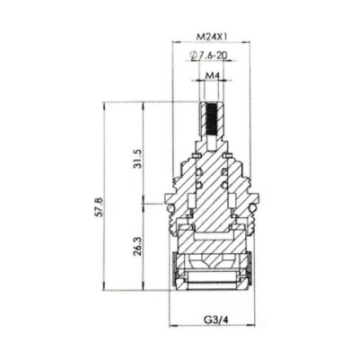 CL1 Ceramic Disc Tap Cartridge 3/4 Inch Dimension Drawing