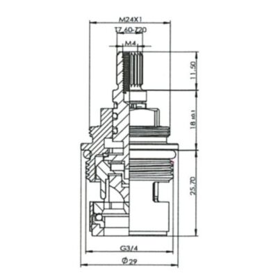 CL16 Ceramic Disc Tap Cartridge 3/4 Inch Dimension Drawing