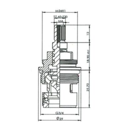 CL3 Ceramic Disc Tap Cartridge 3/4 Inch Dimension Drawing