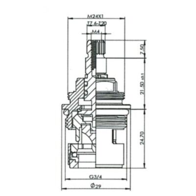 CL4 Ceramic Disc Tap Cartridge 3/4 Inch Dimension Drawing
