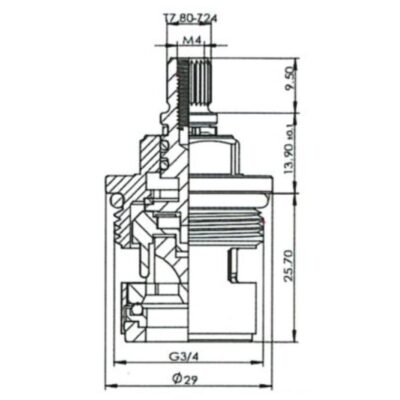 CL9-1 Ceramic Disc Tap Cartridge 3/4 Inch Dimension Drawing