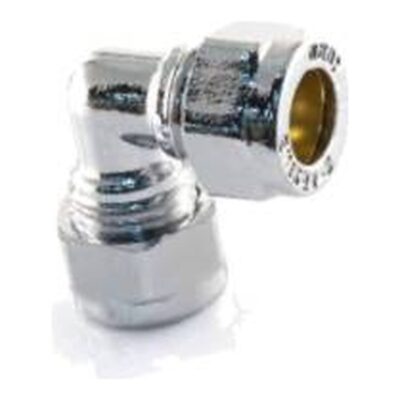 Compression Chrome Plated Reducing Elbow 22mm x 15mm, Plumb Parts Glasgow