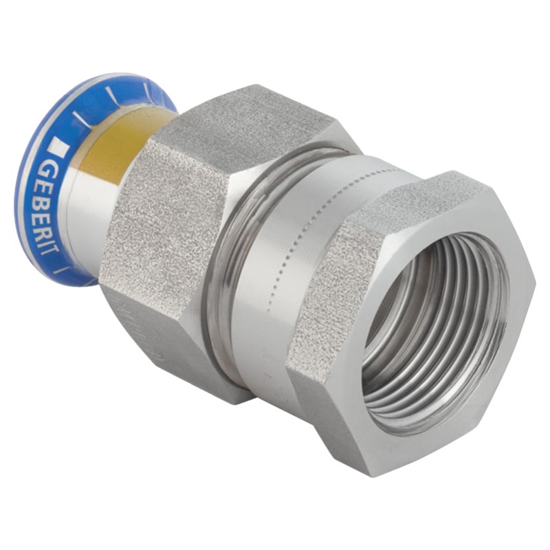 Geberit Mapress Stainless Steel Gas Adaptor Union Female Thread 15mm to 54mm Geberit Mapress 316 stainless steel gas female union press fit 15mm to 54mm