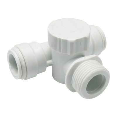 JG Speedfit white plastic push-fit appliance tap tee with 3/4 inch washing machine outlet