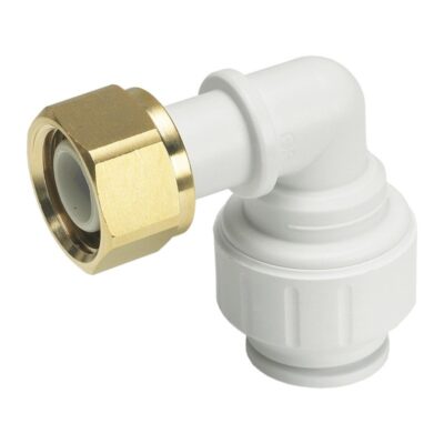 JG Speedfit white plastic push-fit bent (angled) tap connector with brass nut