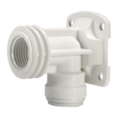 JG Speedfit white plastic push-fit wall plate elbow with female thread