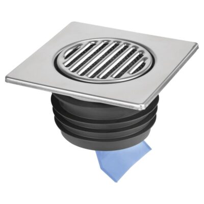 McAlpine 150mm Square Stainless Steel Tile with Internal Non-Return Valve (Push-Fit Outlet) - FGT150-SV-110