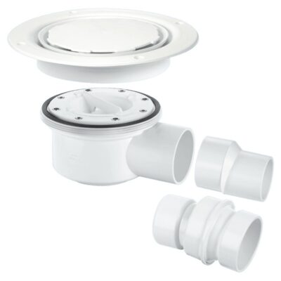 McAlpine Two-Piece 50mm Water Seal Gully for Sheet Flooring White Plastic without securing screws (TSG52WH-NSC)