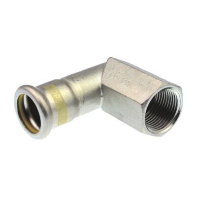 Pegler XPress SSG14 316 stainless steel gas female elbow press fit with yellow O-ring 15mm to 28mm