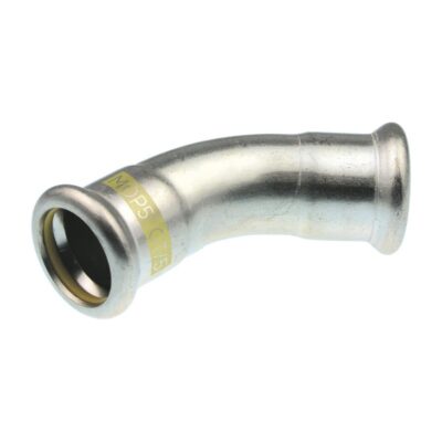 Pegler XPress SSG21 316 stainless steel gas 45 degree elbow press fit with yellow O-ring 15mm to 108mm