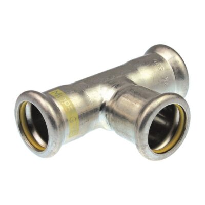 Pegler XPress SSG24 316 stainless steel gas equal tee press fit with yellow O-ring 15mm to 108mm