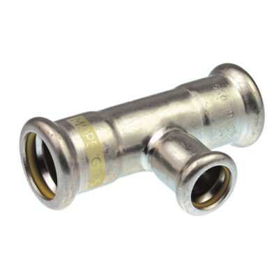 Pegler XPress SSG25 316 stainless steel gas reduced branch tee press fit with yellow O-ring 22mm to 108mm