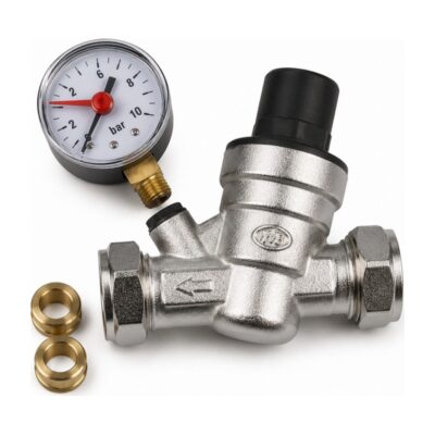 Pressure Reducing Valve with Gauge Compression 15mm to 22mm